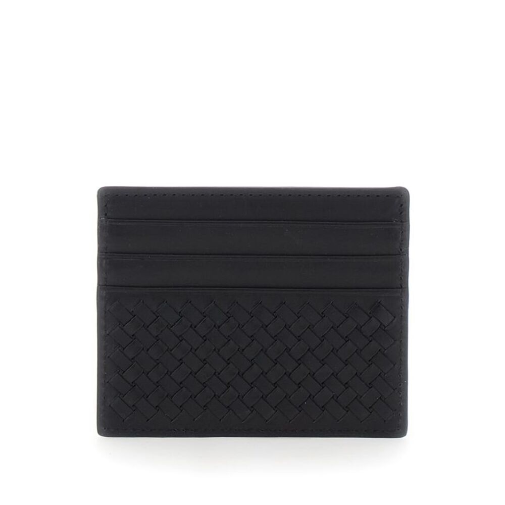Dragon Diffusion Women Black Card Holder With Woven Design In Leather For Women